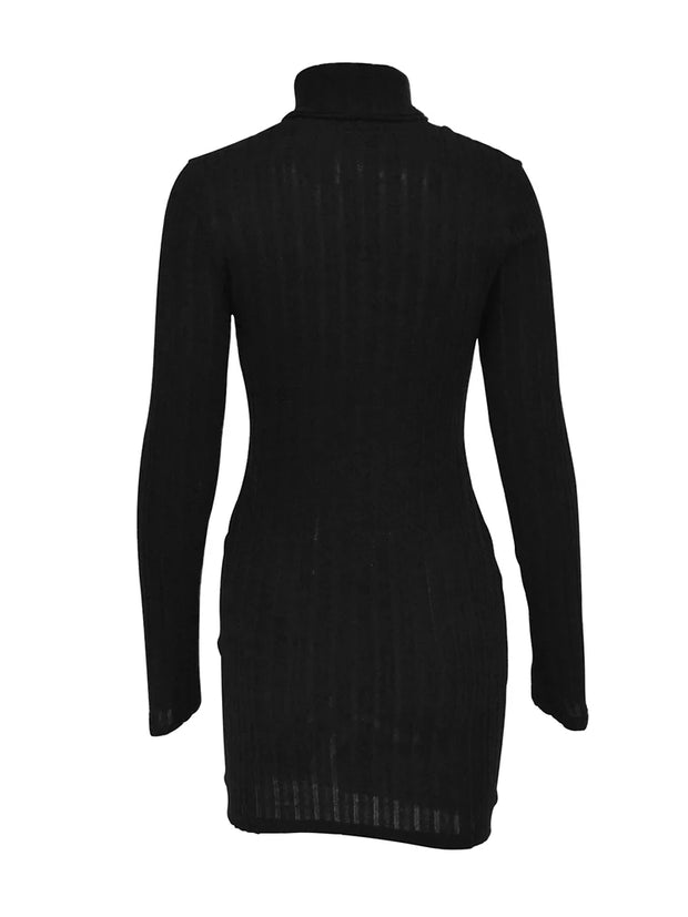 Autumn Black Turtleneck Mini Dress