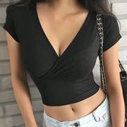 Summer Black V-Neck Crop Tee